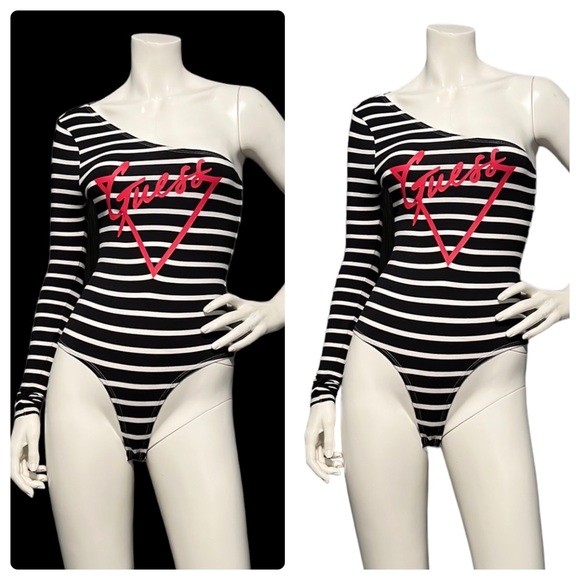 NWOT Guess Jeans Classic One Sleeve Striped Bodysuit S - Picture 1 of 10